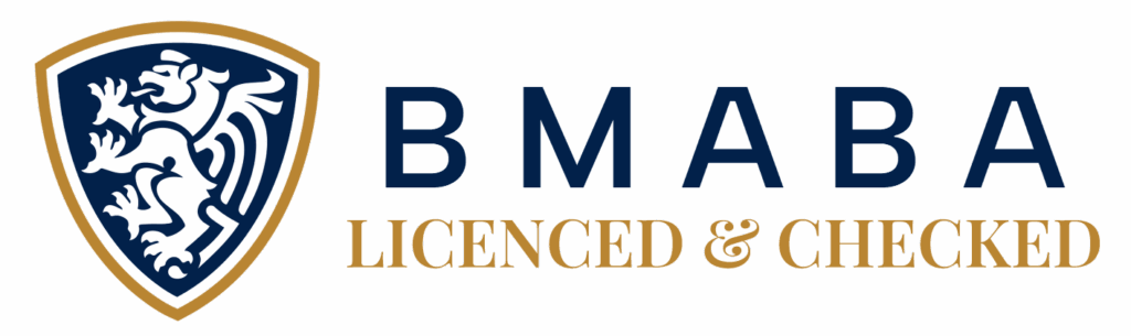 "BMABA Licenced and Checked badge showing official martial arts club accreditation with gold and navy shield logo."